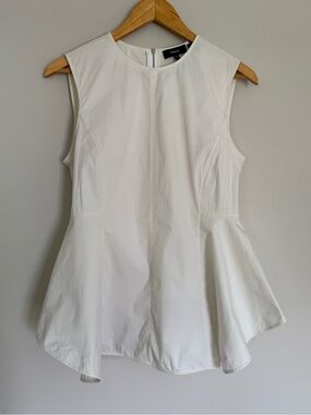 Theory White Peplum Cotton Blend Top
Flared Hem Zip Up Back Sz M Tailored Fit